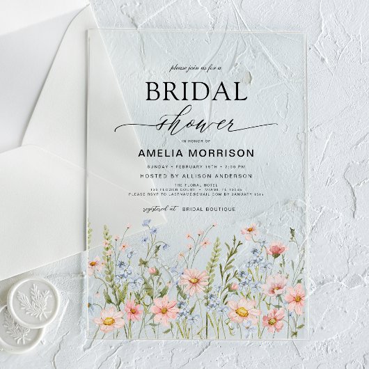 Wildblume Dusty Blue Pink Garden Brautparty Acryleinladungen
