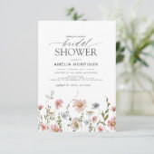 Wildblume Dusty Blue Pink Garden Brautparty Einladung (Stehend Vorderseite)