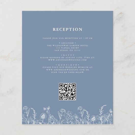 Wildblume Dusty Blue QR Code Hochzeit Einladung (Rückseite)