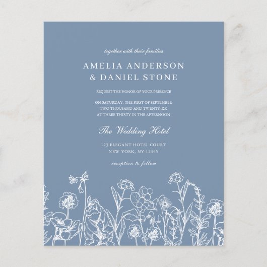 Wildblume Dusty Blue QR Code Hochzeit Einladung (Vorderseite)