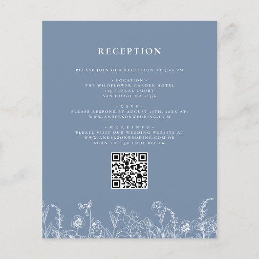 Wildblume Dusty Blue QR Code Hochzeit Einladung (Rückseite)
