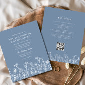 Wildblume Dusty Blue QR Code Hochzeit Einladung