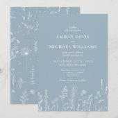 Wildblume Dusty Blue Wedding Einladung (Vorne/Hinten)