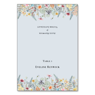 Wildblume Dusty Blue Wedding Foldable Platzkarte Tischnummer