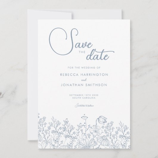 Wildblume Dusty Blue Wedding speichern das Datum Save The Date (Vorderseite)