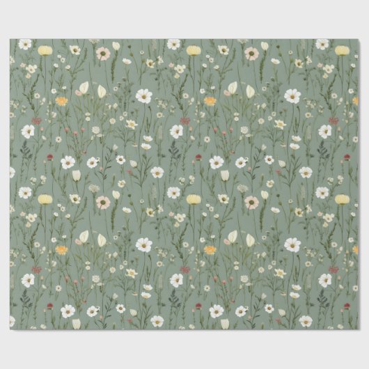 Wildblume Dusty Sage Blumengrün Geschenkpapier (Flach)
