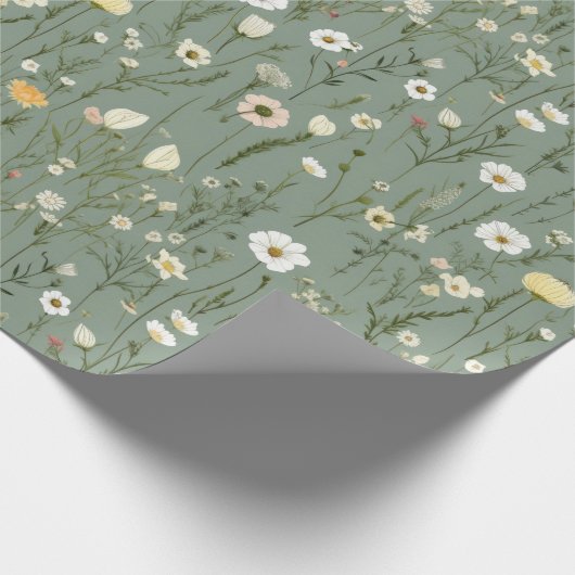 Wildblume Dusty Sage Blumengrün Geschenkpapier (Ecke)