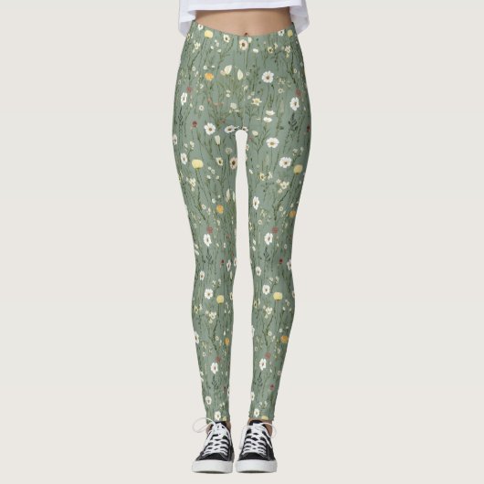 Wildblume Dusty Sage Blumengrün Leggings (Vorderseite)