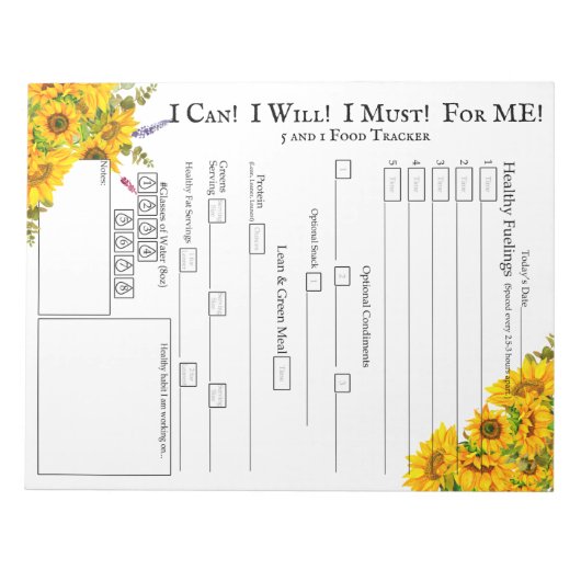 Wildblume-Ecke Sonnenblume Design Food Tracker Notizblock (Vorderseite)