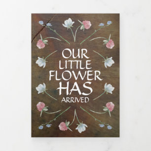 Wildblume Eichenholz, 3 Foto Collage Baby Birth Dreifach Gefaltete Ankündigung