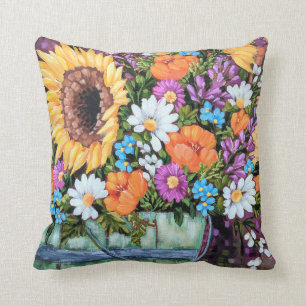 "Wildblume-Eimer-Blumenstrauß" Throw-Kissen Kissen