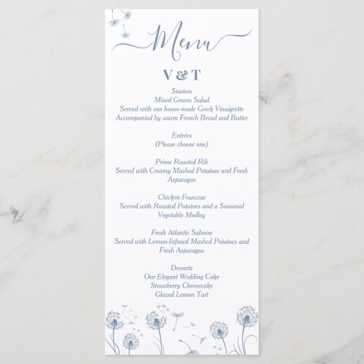 Wildblume Einfache Minimalistische Hochzeit Menükarte (Vorderseite)