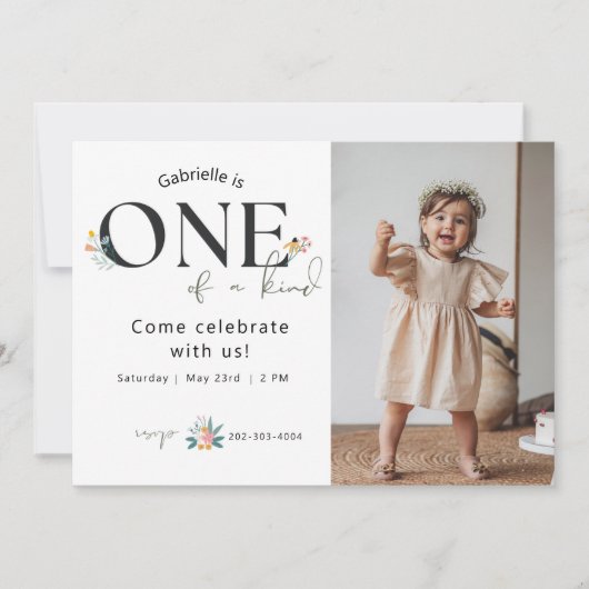 Wildblume Einladung zum ersten Geburtstag Foto (Vorderseite)