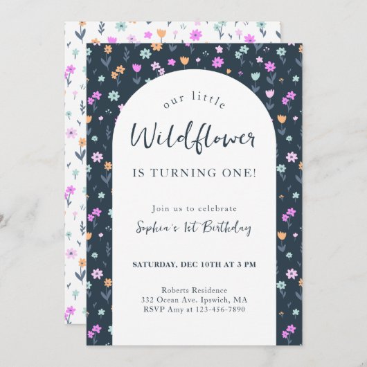 Wildblume Einladung zum Geburtstag (Vorne/Hinten)