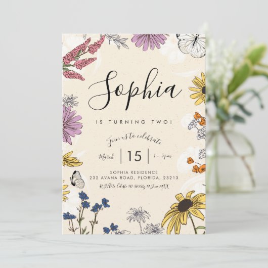 Wildblume Einladung zum Geburtstag (Stehend Vorderseite)