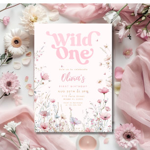 Wildblume Einladung zum Geburtstag   Rosa Wild One