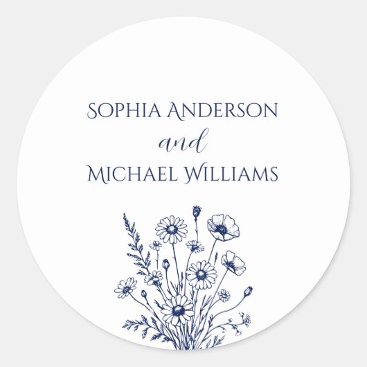 Wildblume Elegance - Hochzeitsticker Runder Aufkleber (Vorderseite)