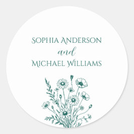 Wildblume Elegance - Hochzeitsticker Runder Aufkleber