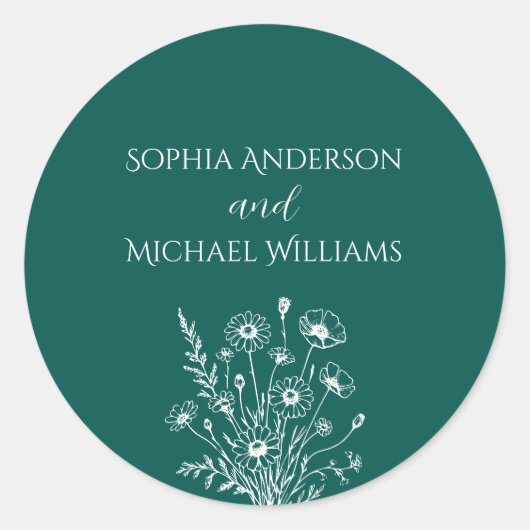 Wildblume Elegance - Hochzeitsticker Runder Aufkleber (Vorderseite)