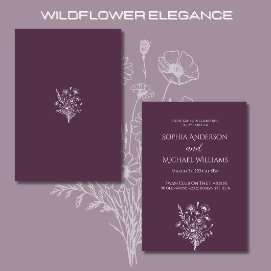Wildblume Elegance Wedding Lila Thema- Einladung