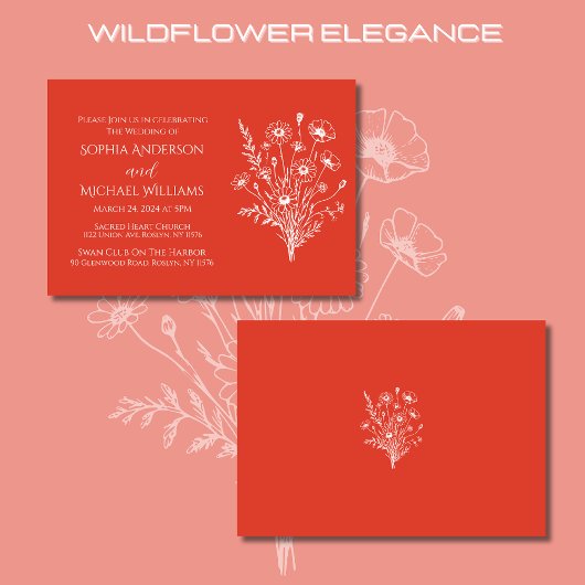 Wildblume Elegance-Wedding Rote Orange Einladung