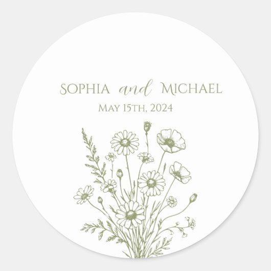 Wildblume Elegance Wedding Stickers (Vorderseite)