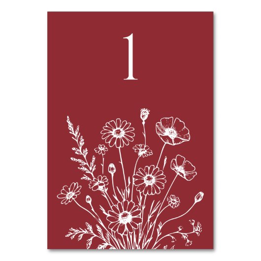 Wildblume Elegance-Wedding-Table-Karte Tischnummer (Vorderseite)