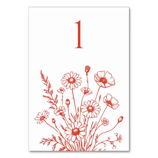 Wildblume Elegance-Wedding-Table-Karte Tischnummer (Vorderseite)