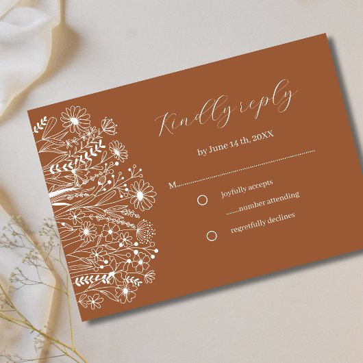 Wildblume Elegant Boho Burnt Orange Wedding RSVP Karte