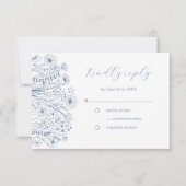 Wildblume Elegant Boho Dusty Blue Wedding RSVP Karte (Vorderseite)