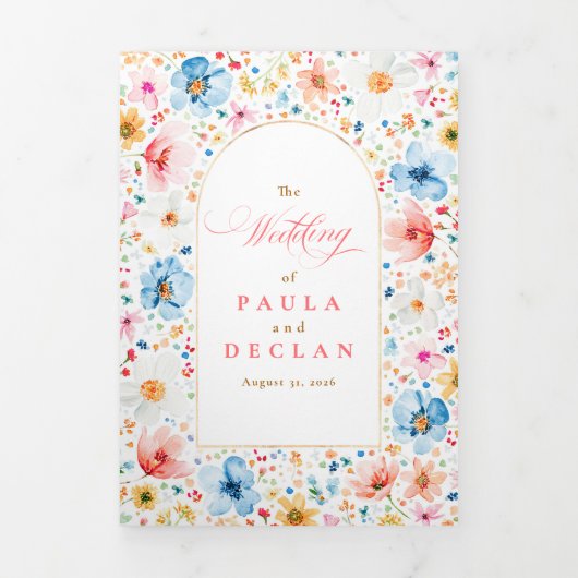 Wildblume Elegant Boho Garden Wedding Foto Dreifach Gefaltete Einladung (Cover)