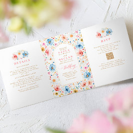 Wildblume Elegant Boho Garden Wedding Foto Dreifach Gefaltete Einladung