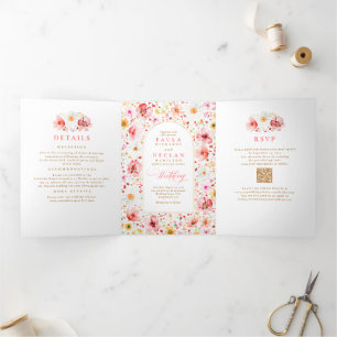 Wildblume Elegant Boho Garden Wedding Foto Dreifach Gefaltete Einladung