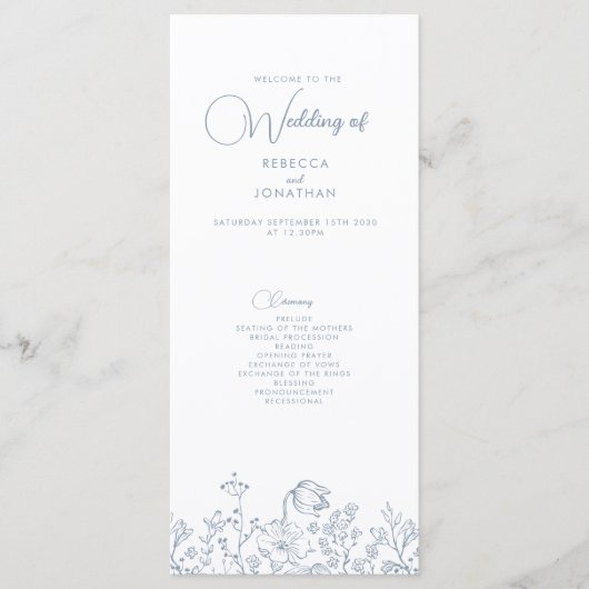 Wildblume Elegant Dusty Blue Wedding Program (Vorderseite)