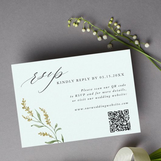 Wildblume Elegant Wedding QR Code RSVP Karte