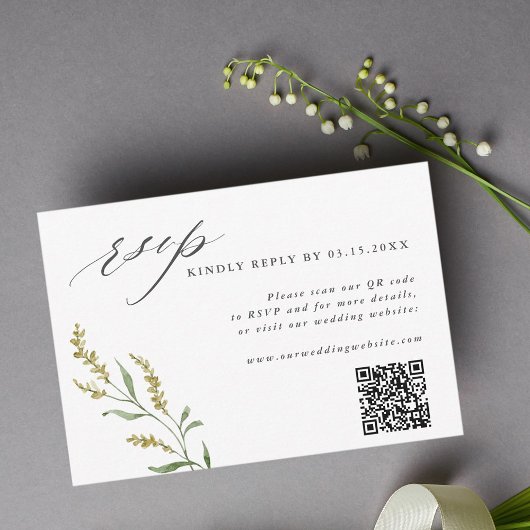 Wildblume Elegant Wedding QR Code RSVP Karte