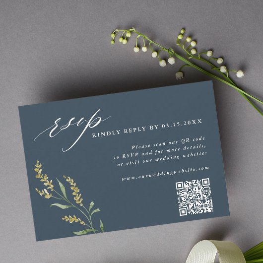 Wildblume Elegant Wedding QR Code RSVP Karte