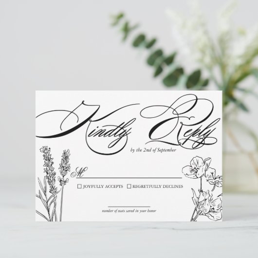 Wildblume Elegant Wedding RSVP Card (Stehend Vorderseite)