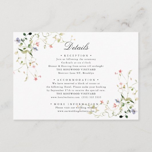 Wildblume Elegante Moderne Gartenanlage Hochzeitsf Begleitkarte (Vorderseite)