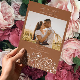 Wildblume Elegante Terracotta Foto Hochzeit Save The Date