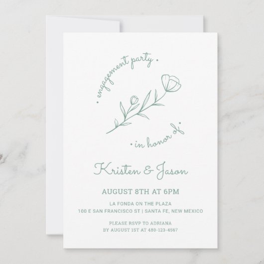 Wildblume Engagement Partei Einladung in Sage (Vorderseite)