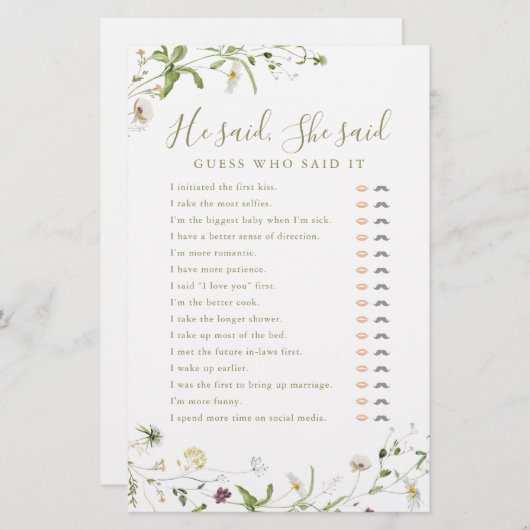 Wildblume Er sagte, sie sagte Brautparty (Vorne/Hinten)