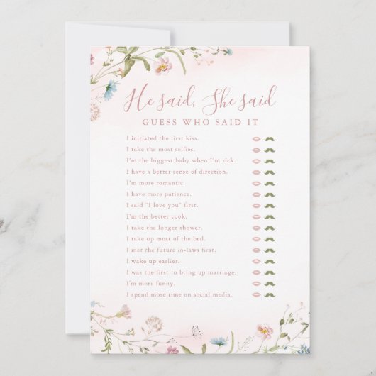 Wildblume Er sagte, sie sagte Brautparty Einladung (Vorderseite)