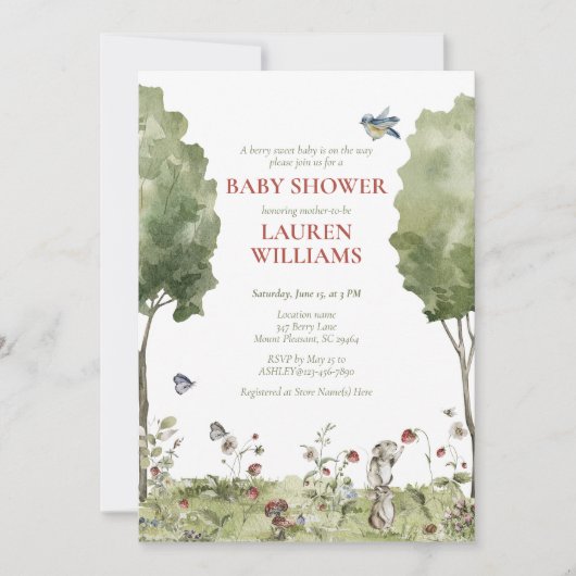 Wildblume Erdbeere Sommerdusche Einladung (Vorderseite)