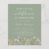 Wildblume Erste Geburtstagsfeier Grüne Einladung (Vorderseite)