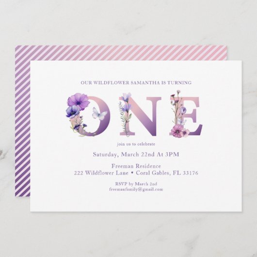 Wildblume Erster Geburtstag Party Einladung (Vorne/Hinten)