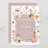 Wildblume Fairy 1. Geburtstag Party Einladung (Vorne/Hinten)