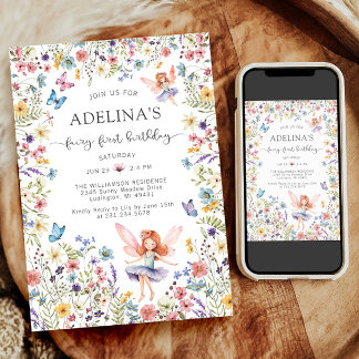 Wildblume Fairy Butterfly 1. Geburtstag Einladung