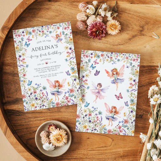 Wildblume Fairy Butterfly 1. Geburtstag Einladung