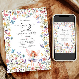 Wildblume Fairy Butterfly 3. Geburtstag Einladung